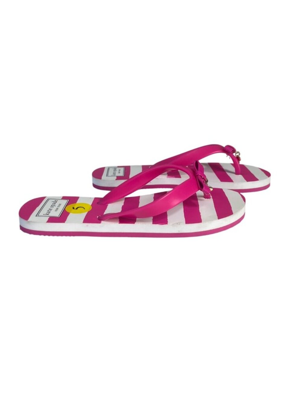 Kate Spade New York Flip Flops Girls Size 5 Pink White New WOT Striped Bow Accen